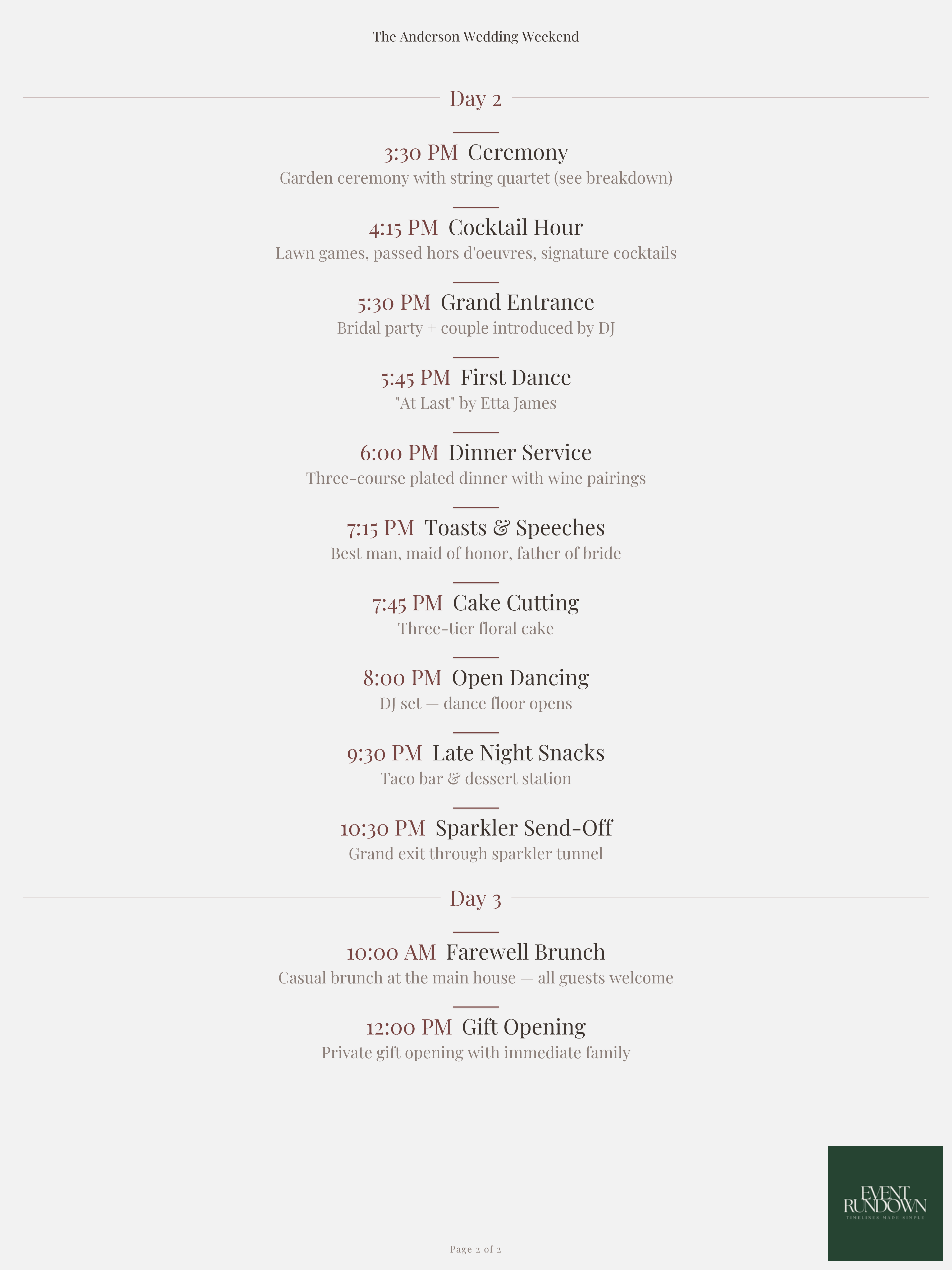 The Anderson Wedding Weekend timeline - Page 2